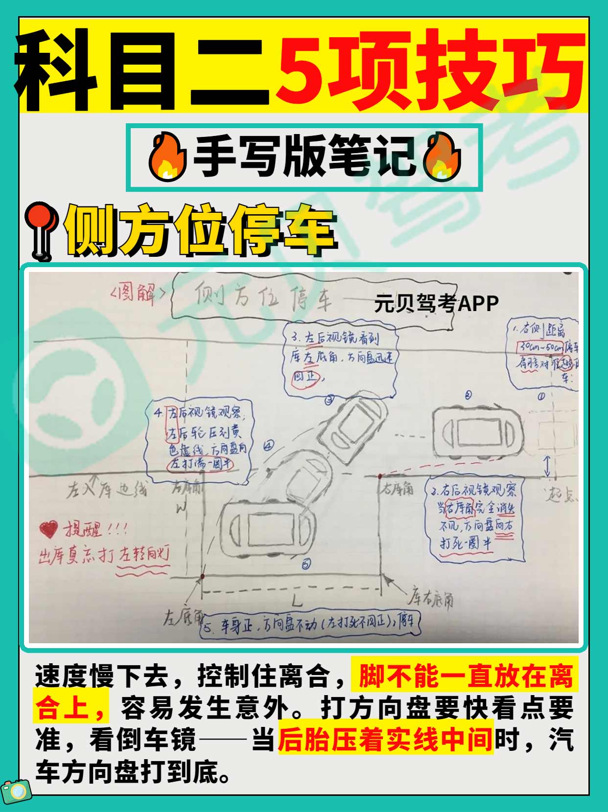 科目二5项全流程细节，5张图搞定倒库侧方！