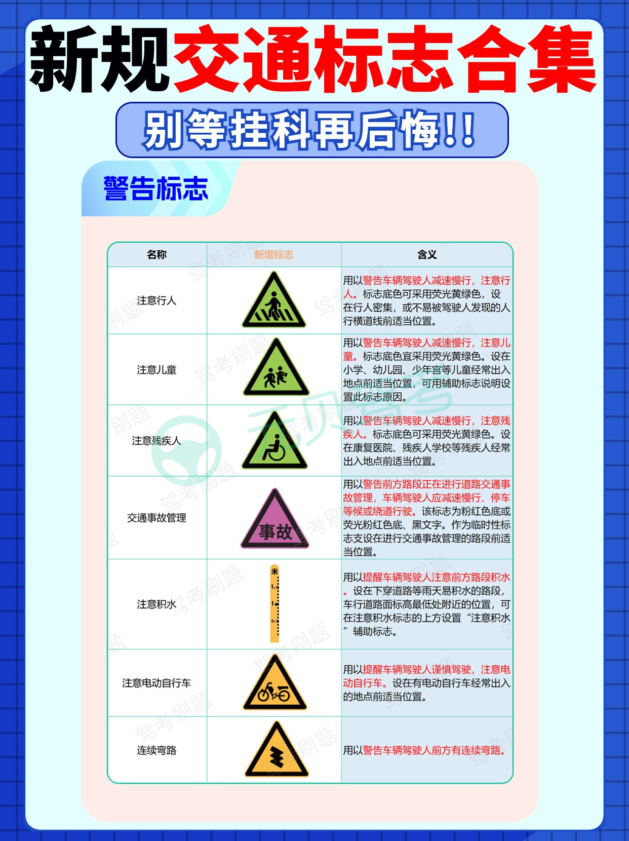 【驾考新规】科一交通标志盘点！新手速速码住！